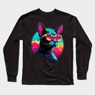 Retro Wave Cornish Rex Cat Shirt Long Sleeve T-Shirt